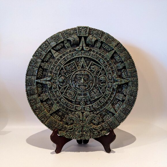 Vintage Large Engraved Maya Aztec Calendar Wall Art Mesoamerican Mexico Hanging - Picture 1 of 9
